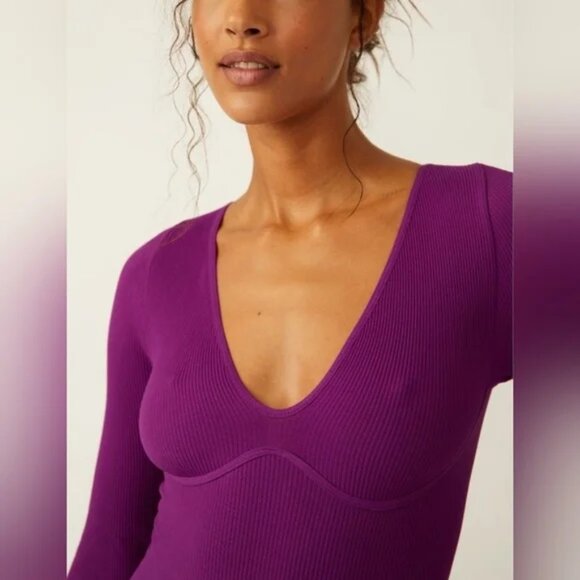 NWT Free People Meg Seamless Bodysuit Grape Juice size- LARGE/ EXTRA LARGE - Picture 3 of 5